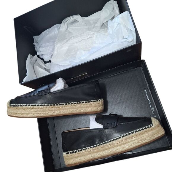 Coach Camilla Womens Leather Loafers Espadrille Academia Preppy Office Black 5.5 - Picture 1 of 10